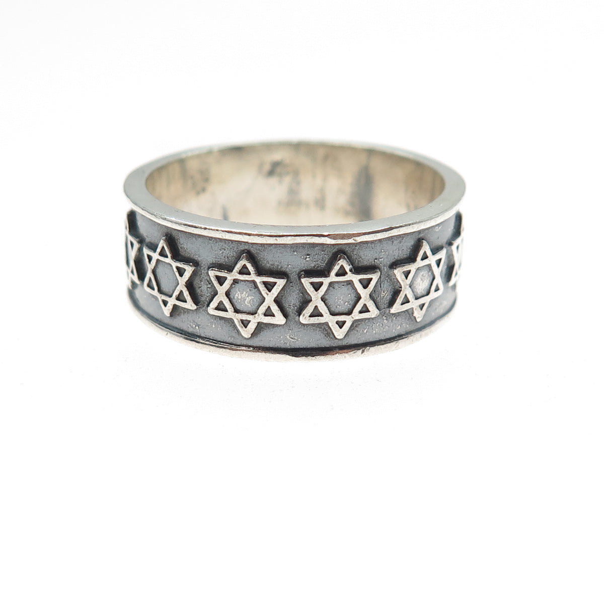 925 Sterling Silver Vintage Mexico Star of David Oxidized Band Ring Size 10