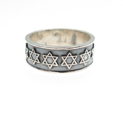 925 Sterling Silver Vintage Mexico Star of David Oxidized Band Ring Size 10
