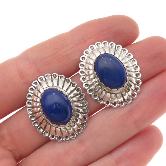 Old Pawn 925 Sterling Silver Vintage Southwestern Lapis Concho Tribal Earrings