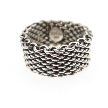 Tiffany & Co. 925 Sterling Silver Vintage Somerset Mesh Band Ring Size 7.75