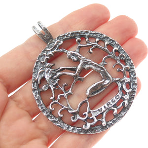 925 Sterling Silver Vintage Virgo Zodiac Sign Oxidized Pendant