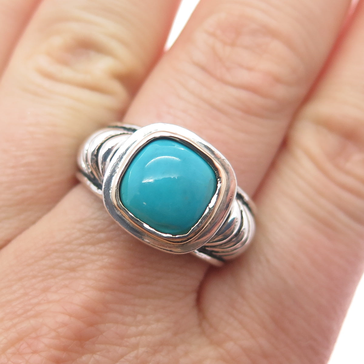 JOSEPH ESPOSITO 14K Gold Sterling Silver Vintage Real Turquoise Ring Size 9.25