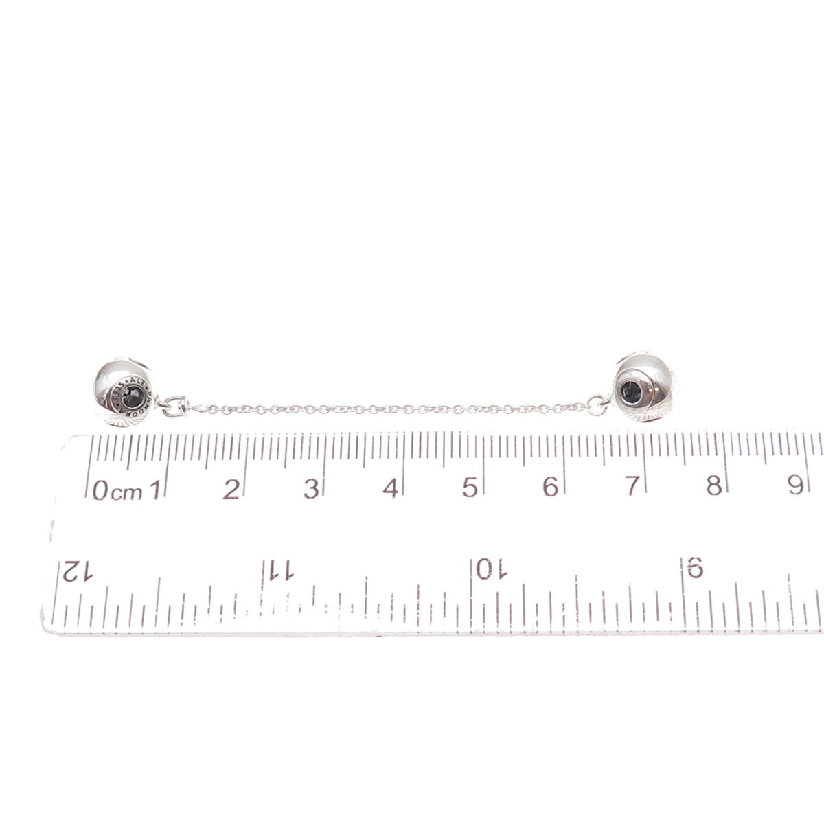 Pandora 925 Sterling Silver Safety Chain Slide Double Bead Charm