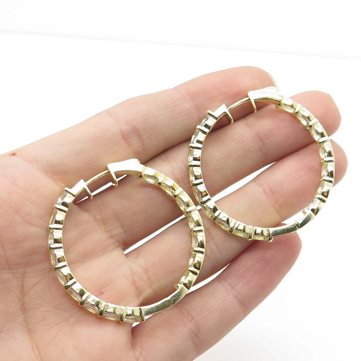 925 Sterling Silver Gold Plated C Z Huggie Earrings