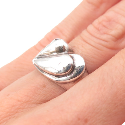925 Sterling Silver Vintage Modernist Heart Oxidized Ring Size 6