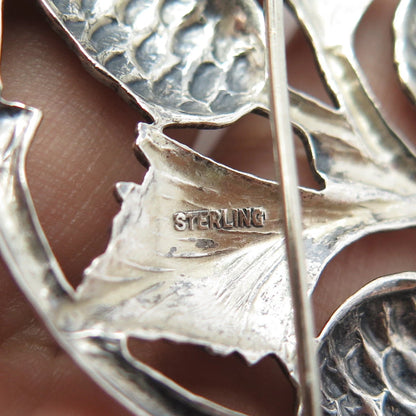 925 Sterling Silver Vintage Thistle Floral For Good Luck Pin Brooch