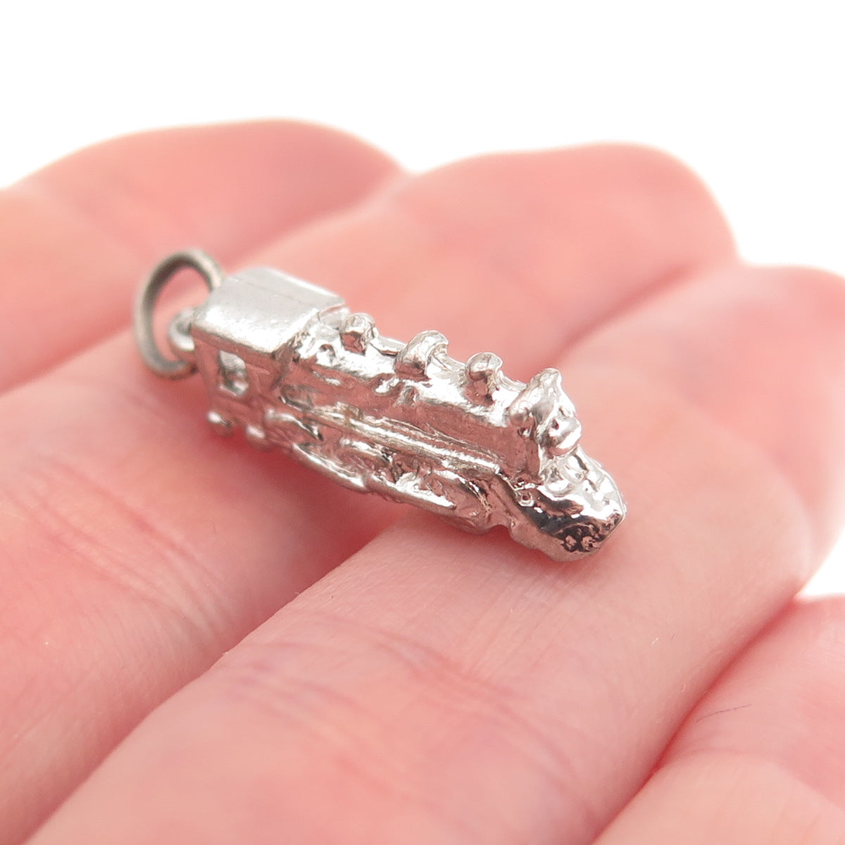 925 Sterling Silver Vintage Steam Engine Train 3D Mini Charm Pendant