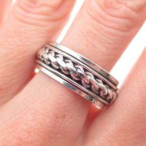 Geo Art 925 Sterling Silver Vintage Oxidized Chain Rotating Band Ring Size 10.25