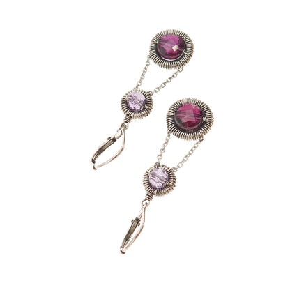 Atelier 925 Sterling Silver Vintage Real Rhodolite & Amethyst Dangle Earrings