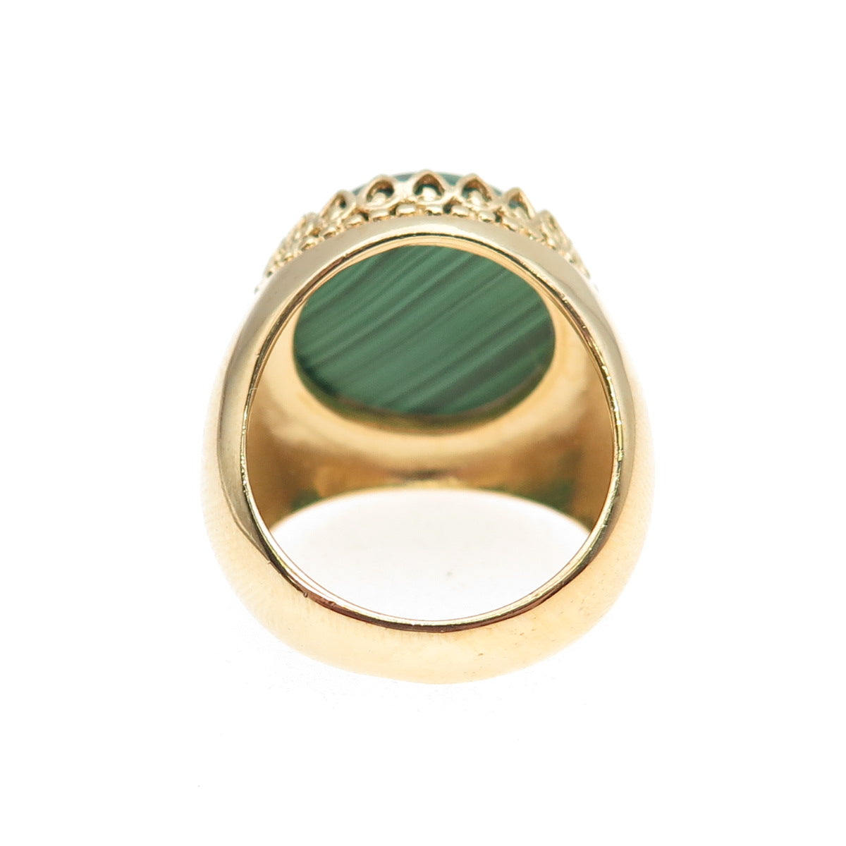 925 Sterling Silver Gold Plated Real Malachite Crown Ring Size 6.25