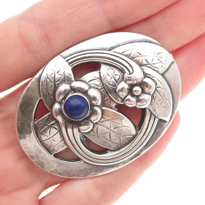Georg Jensen Sterling Silver Antique Denmark Real Lapis Floral Pin Brooch #13
