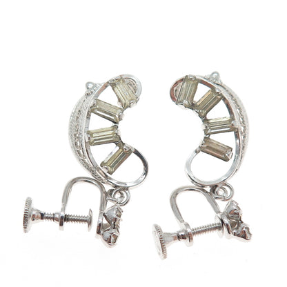 LORAN SIM CO. Sterling Antique Art Deco Rhinestone Filigree Screw Back Earrings