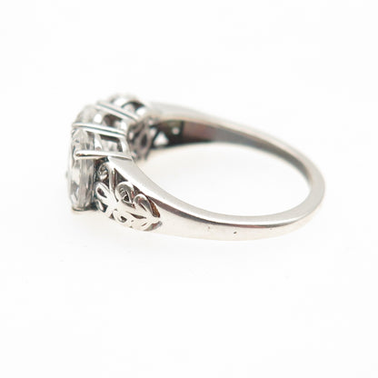 D'JOY 925 Sterling Silver Vintage Real Oval-Cut White Topaz Ring Size 5.75