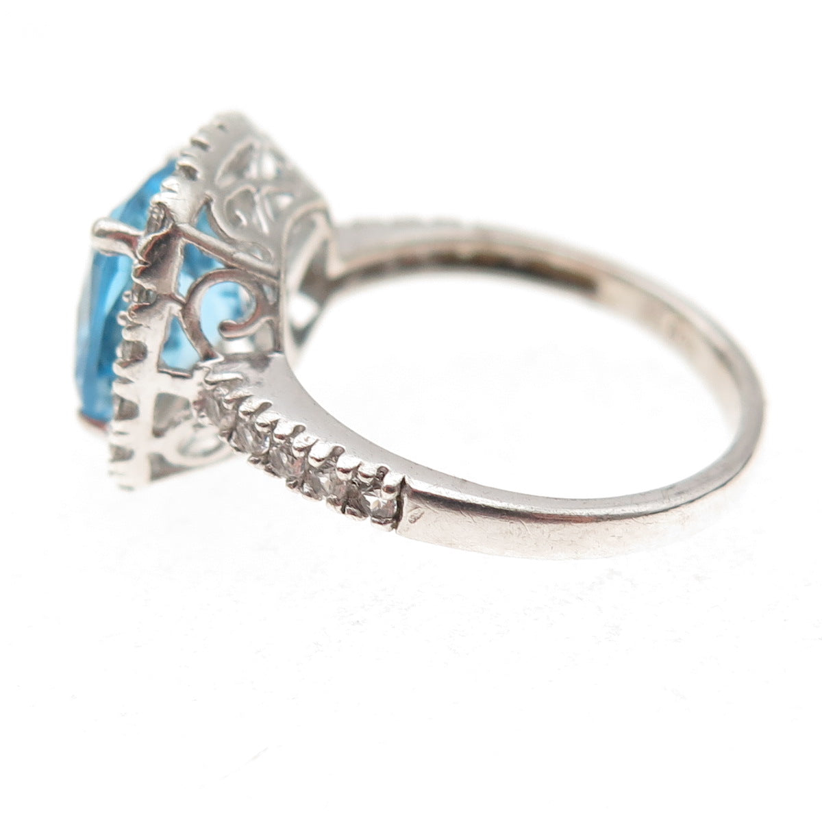 Michelle Albala Sterling Silver Vintage Real Blue & White Topaz Ring Size 6.75
