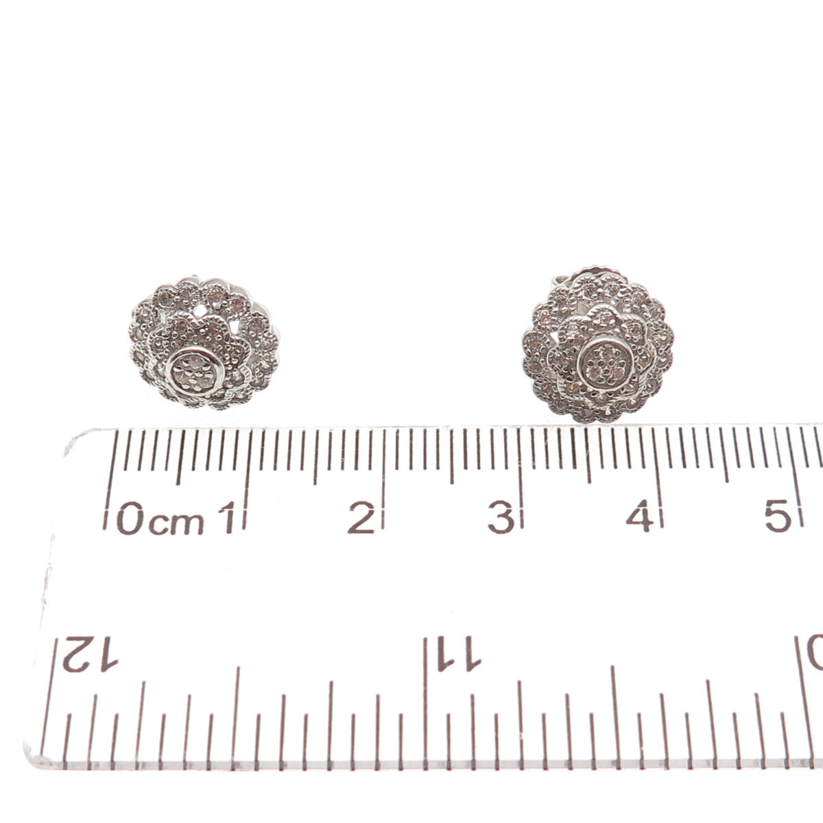 ESPO Joseph Esposito 925 Sterling Silver Round-Cut C Z Floral Stud Earrings