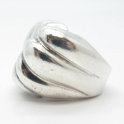 925 Sterling Silver Vintage Ribbed Modernist Ring Size 8