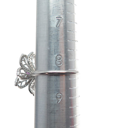 YSDD & CO. 925 Sterling Silver Peacock & White Moissanite Flower Ring Size 8.25