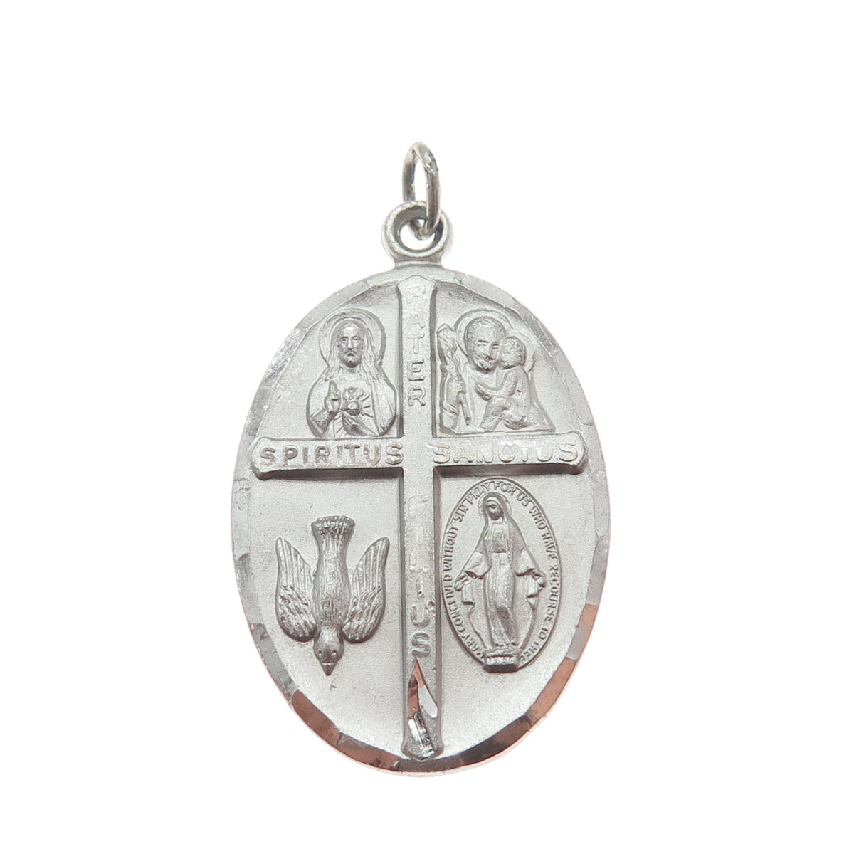 925 Sterling Antique Art Deco 4-Way Cross Religious Emergency Medal Pendant