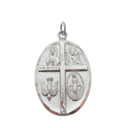 925 Sterling Antique Art Deco 4-Way Cross Religious Emergency Medal Pendant