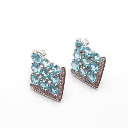 925 Sterling Silver Blue C Z Cluster Dangling Drop Earrings