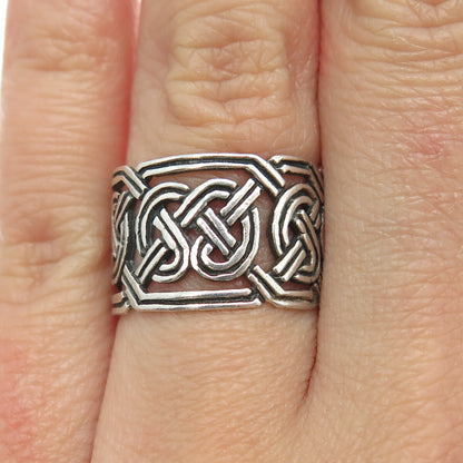 925 Sterling Silver Vintage Viking / Celtic Knot Band Ring Size 7.25