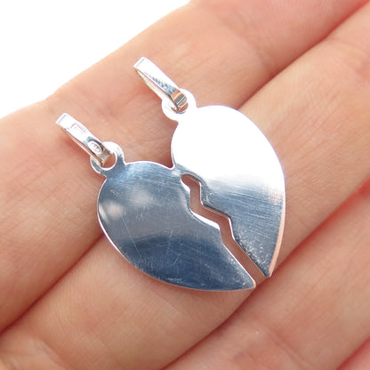 925 Sterling Silver Italy Always Together Broken Heart Charm Pendant