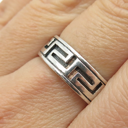 925 Sterling Silver Vintage Greek Maze Band Ring Size 8