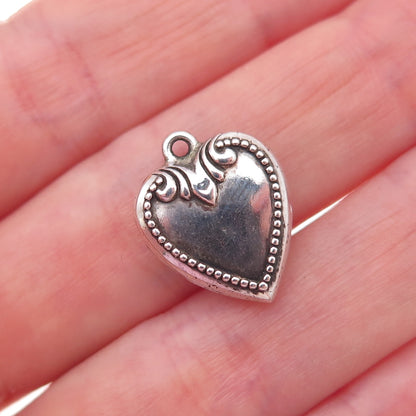 925 Sterling Silver Antique Art Deco Engraved Chatelaine Heart Charm Pendant