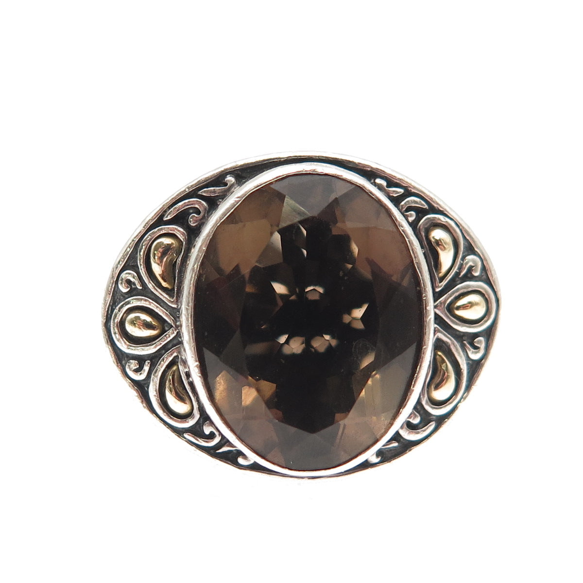 BJC Samuel Benham Sterling Silver 18K Gold Vintage Real Smoky Quartz Ring Size 8