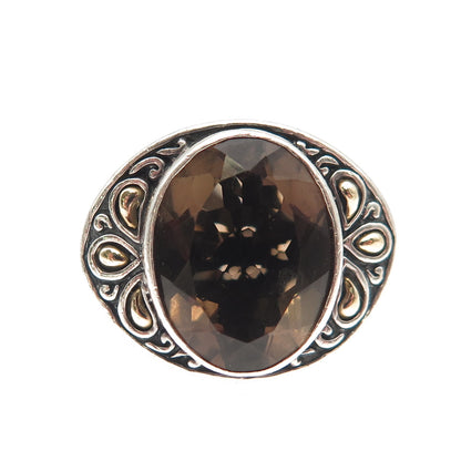 BJC Samuel Benham Sterling Silver 18K Gold Vintage Real Smoky Quartz Ring Size 8