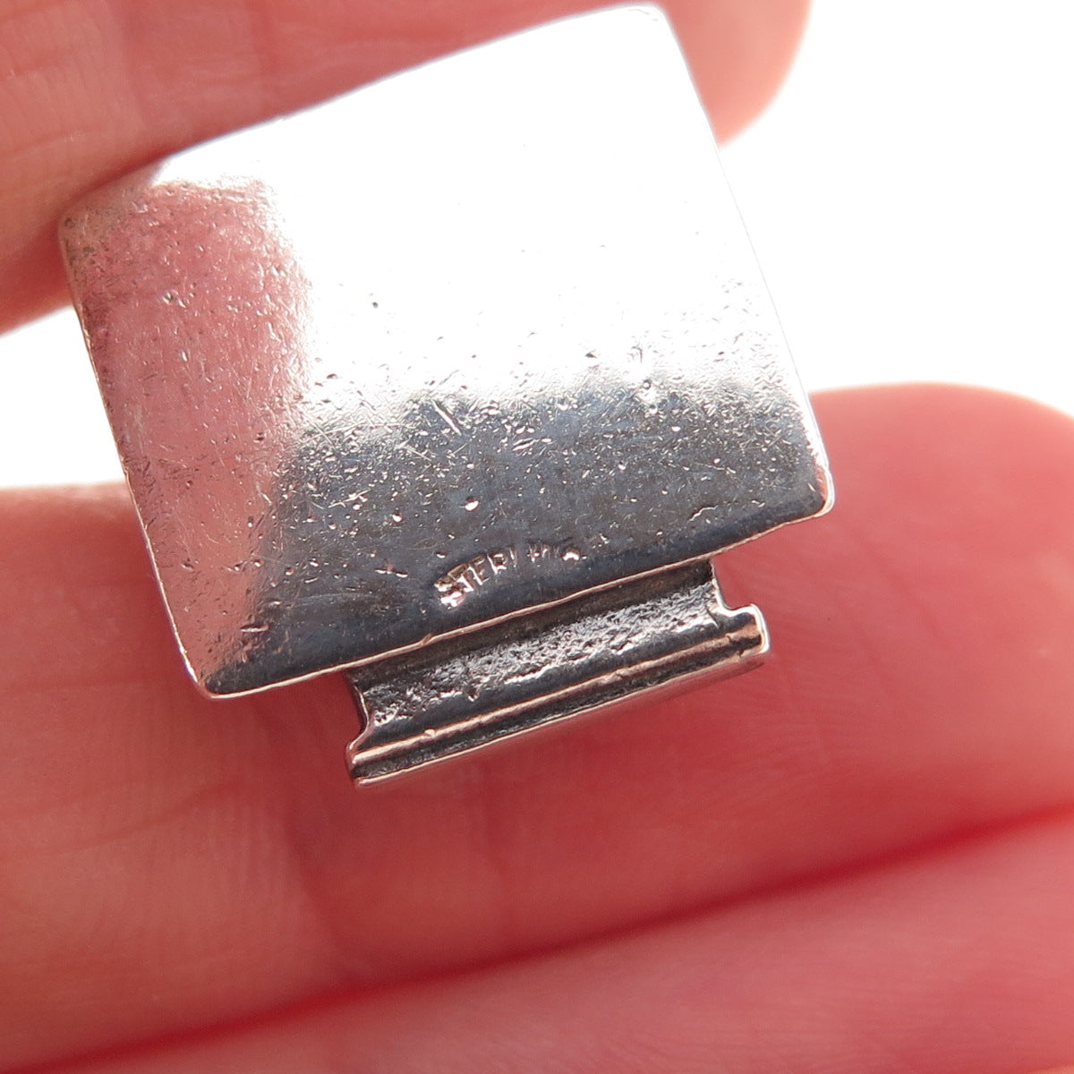 925 Sterling Silver Antique Art Deco Cash Register Oxidized 3D Charm Pendant