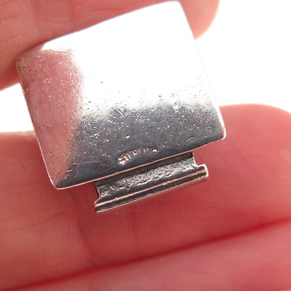 925 Sterling Silver Antique Art Deco Cash Register Oxidized 3D Charm Pendant