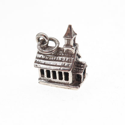 Felchcraft 925 Sterling Silver Antique Art Deco Church Oxidized 3D Charm Pendant