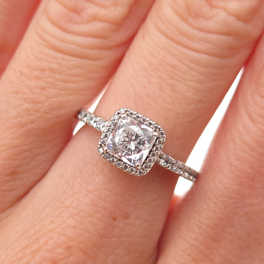 Pandora 925 Sterling Silver C Z Engagement Ring Size 6