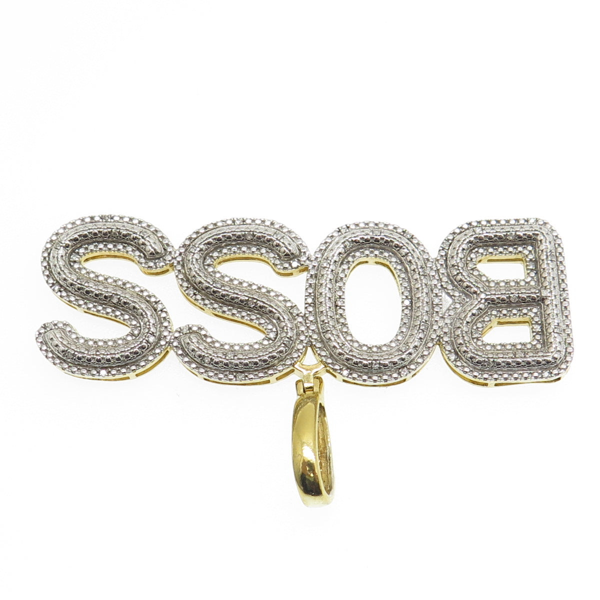 925 Sterling Silver & 14K Gold Plated Real Diamond Accent "Boss" Pendant