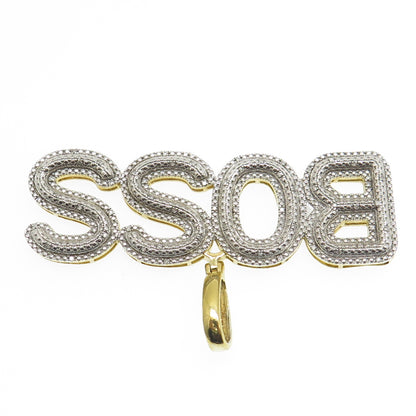 925 Sterling Silver & 14K Gold Plated Real Diamond Accent "Boss" Pendant