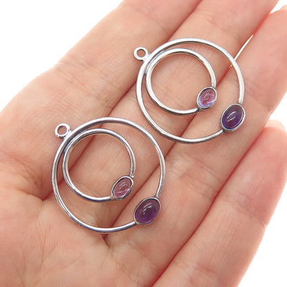 PANDORA 925 Sterling Silver Real Amethyst Double Circle Jacket Earrings