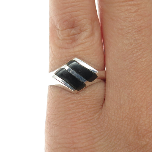 925 Sterling Silver Vintage Mexico Real Black Onyx Ring Size 6.25