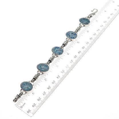 925 Sterling Silver Vintage Real Opal Inlay Station Link Bracelet 7"