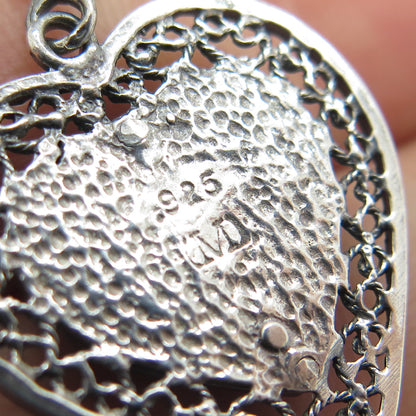 MORNING SUN 925 Sterling Silver Vintage Ornate Heart Oxidized Pendant