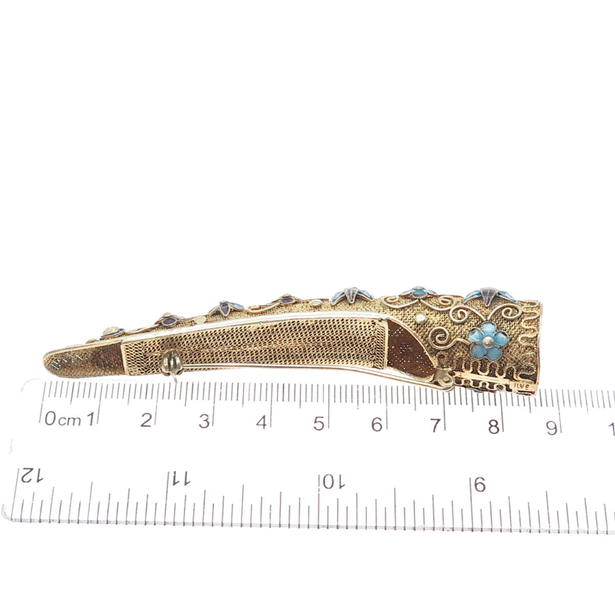 925 Sterling Gold Plated Antique China Turquoise Coral Finger Nail Guard Brooch