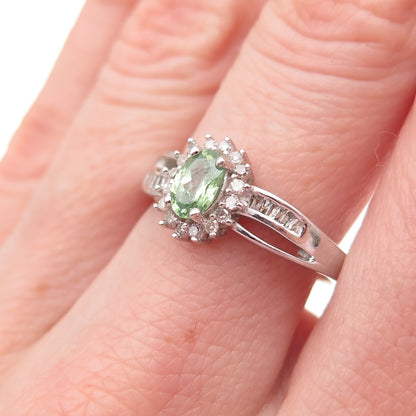 D'Joy 925 Sterling Silver Real Diamond & Green Tourmaline Ring Size 7