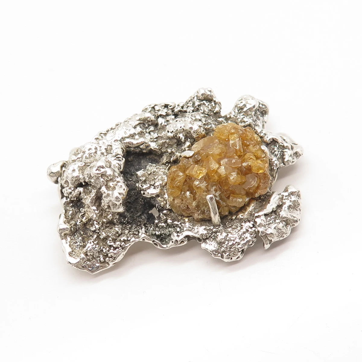 925 Sterling Silver Vintage Real Citrine Gemstone Modernist Pin Brooch