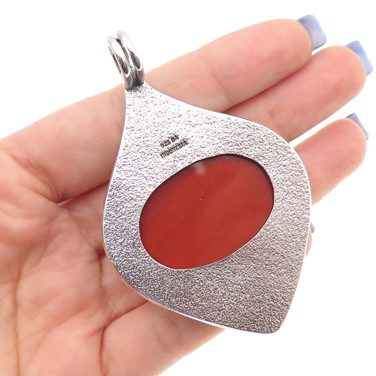 SUARTI BALI 925 Sterling Silver Vintage Real Red Jasper Oxidized Large Pendant