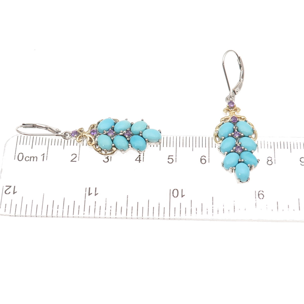 Chuck Clemency Sterling Silver 2-Tone Real Turquoise & Amethyst Dangle Earrings