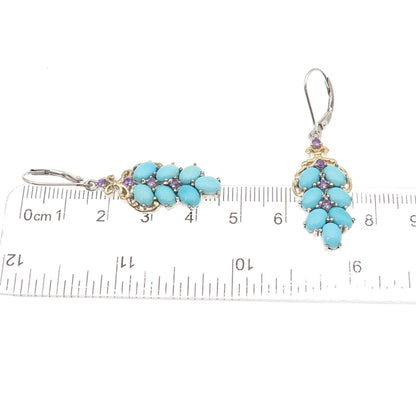 Chuck Clemency Sterling Silver 2-Tone Real Turquoise & Amethyst Dangle Earrings