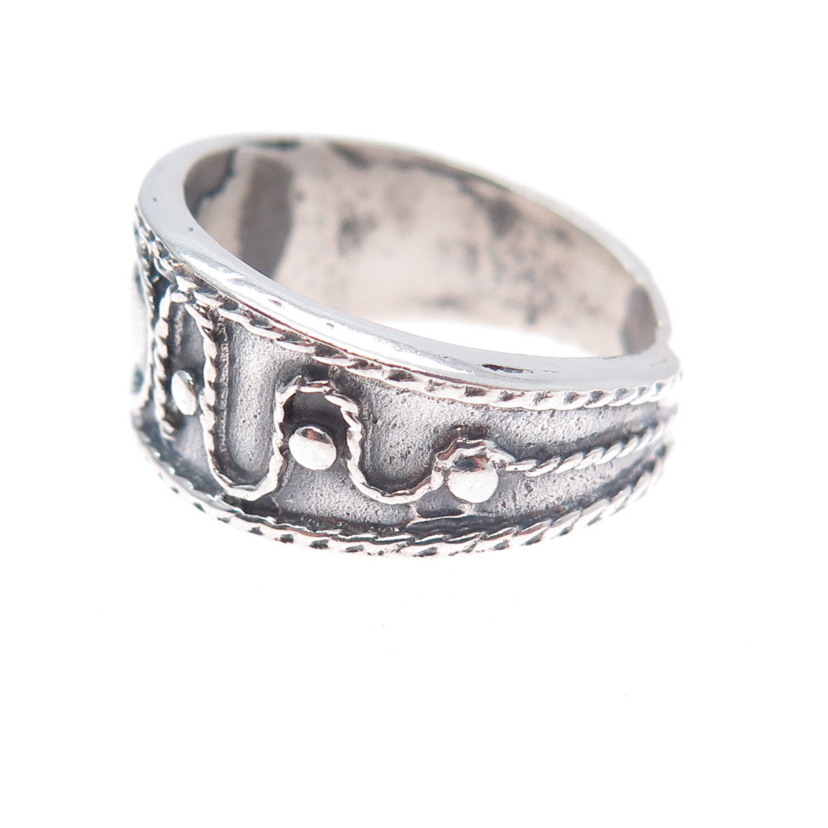 925 Sterling Silver Vintage Modernist Swirl Oxidized Ring Size 8