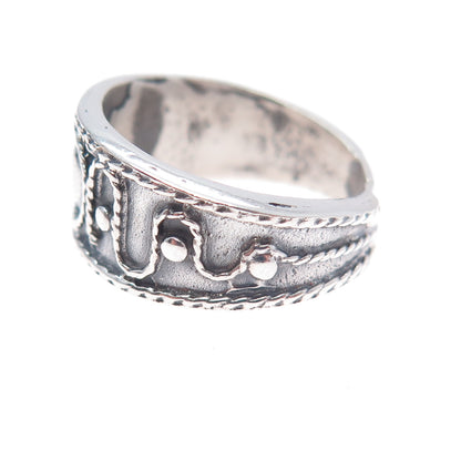 925 Sterling Silver Vintage Modernist Swirl Oxidized Ring Size 8