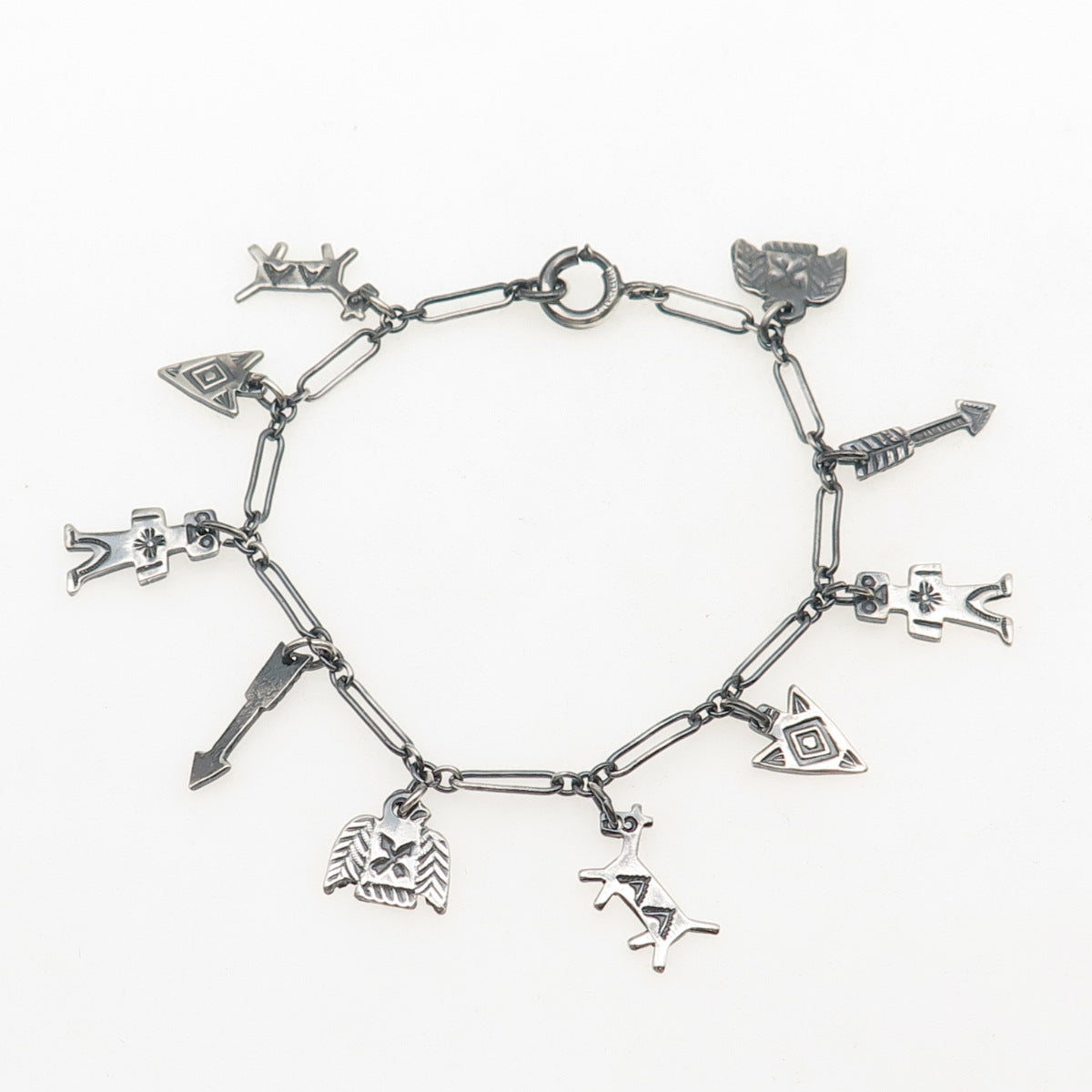 Old Pawn 925 Sterling Antique Southwestern Charm Paperclip Link Bracelet 6.75"