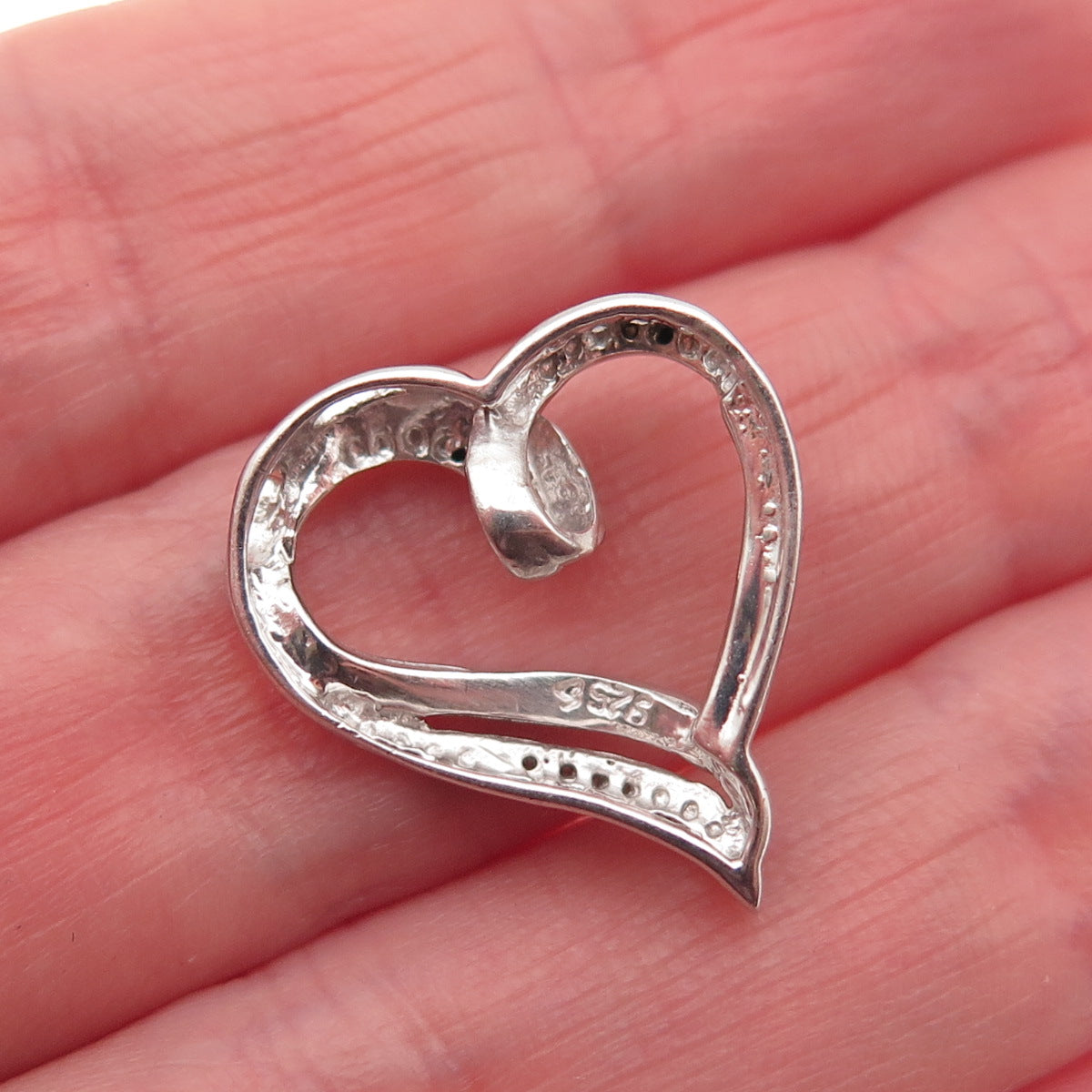 925 Sterling Silver Real Black & White Diamond Heart Mini Slide Charm Pendant